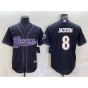 Baltimore Ravens #8 Lamar Jackson Black With Patch Cool Base Stitched Baseball Jersey