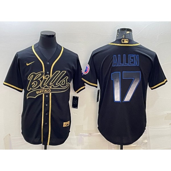 Buffalo Bills #17 Josh Allen Black Smoke Fashion With Patch Cool Base Stitched Baseball Jersey
