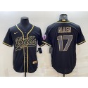 Buffalo Bills #17 Josh Allen Black Gold Edition With Patch Cool Base Stitched Baseball Jersey