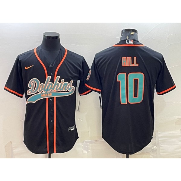 Miami Dolphins #10 Tyreek Hill Black With Patch Cool Base Stitched Baseball Jersey