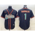 Miami Dolphins #1 Tua Tagovailoa Black With Patch Cool Base Stitched Baseball Jersey