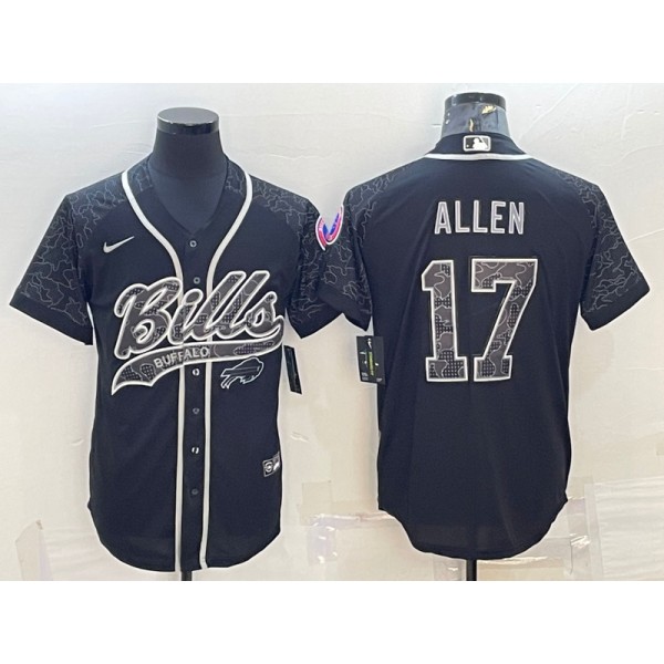 Buffalo Bills #17 Josh Allen Black Reflective With Patch Cool Base Stitched Baseball Jersey
