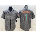 Miami Dolphins #1 Tua Tagovailoa Grey With Patch Cool Base Stitched Baseball Jersey
