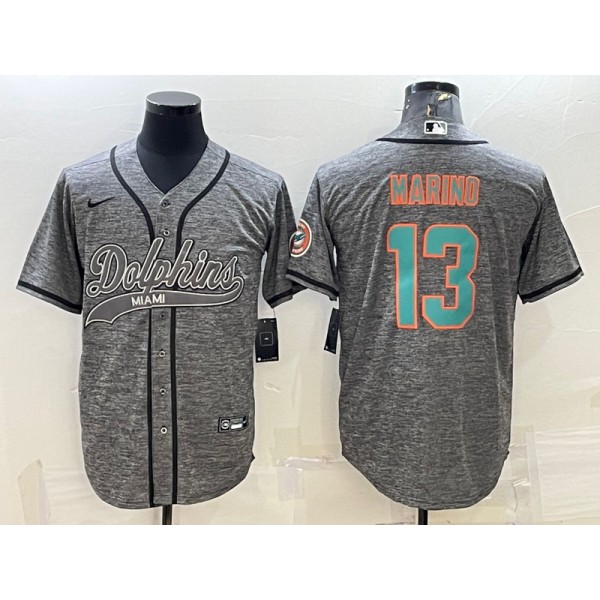 Miami Dolphins #13 Dan Marino Grey With Patch Cool Base Stitched Baseball Jersey