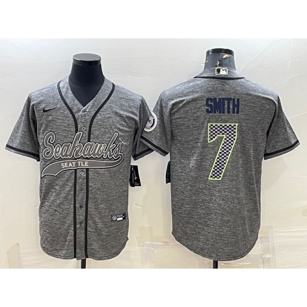 Seattle Seahawks #7 Geno Smith Grey With Patch Cool Base Stitched Baseball Jersey
