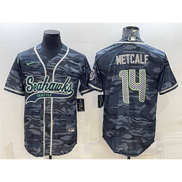 Seattle Seahawks #14 DK Metcalf Grey Camo With Patch Cool Base Stitched Baseball Jersey