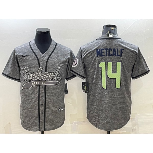 Seattle Seahawks #14 DK Metcalf Grey With Patch Cool Base Stitched Baseball Jersey