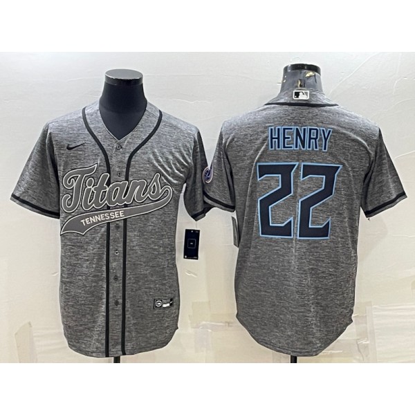 Tennessee Titans #22 Derrick Henry Grey With Patch Cool Base Stitched Baseball Jersey