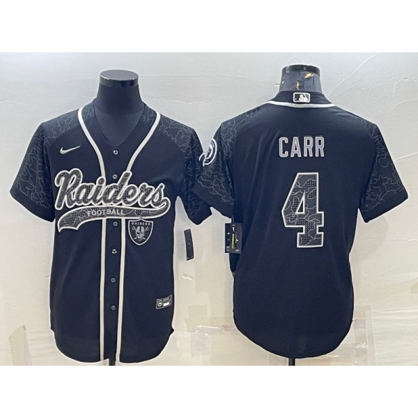 Las Vegas Raiders #4 Derek Carr Black Reflective With Patch Cool Base Stitched Baseball Jersey
