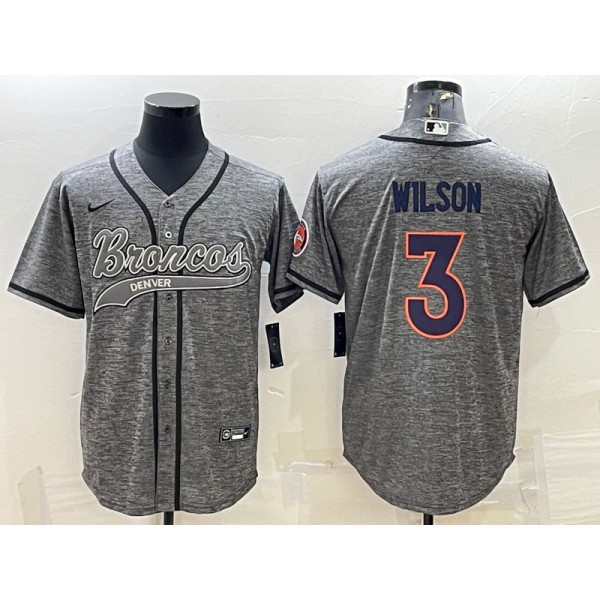 Denver Broncos #3 Russell Wilson Grey With Patch Cool Base Stitched Baseball Jersey