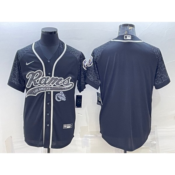 Los Angeles Rams Blank Black Reflective With Patch Cool Base Stitched Baseball Jersey