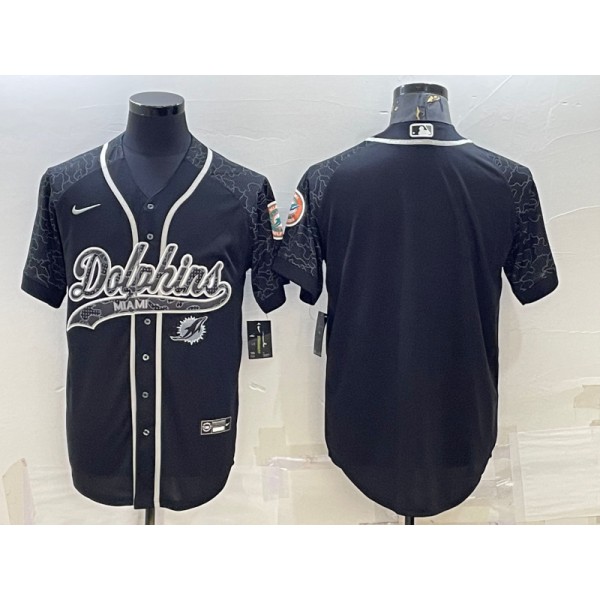 Miami Dolphins Blank Black Reflective With Patch Cool Base Stitched Baseball Jersey