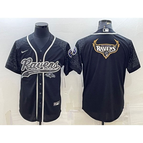 Baltimore Ravens Black Reflective Team Big Logo With Patch Cool Base Stitched Baseball Jersey