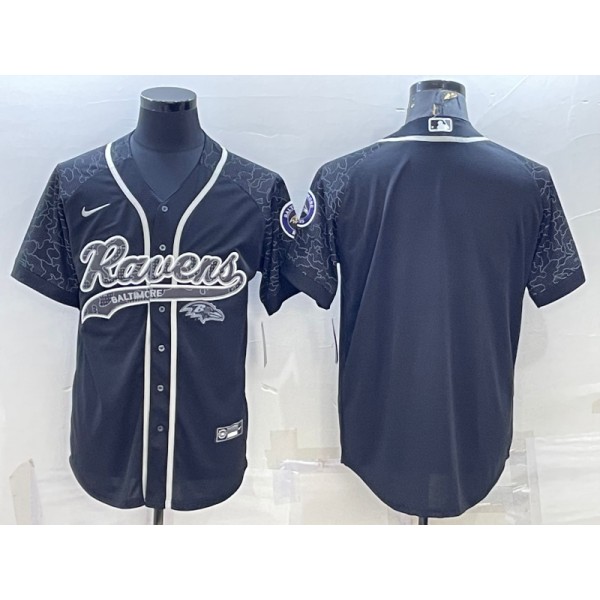 Baltimore Ravens Blank Black Reflective With Patch Cool Base Stitched Baseball Jersey