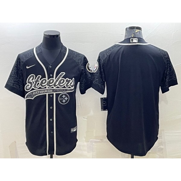 Pittsburgh Steelers Blank Black Reflective With Patch Cool Base Stitched Baseball Jersey