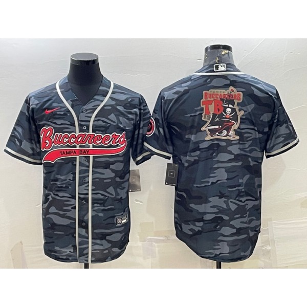 Tampa Bay Buccaneers Grey Camo Team Big Logo With Patch Cool Base Stitched Baseball Jersey