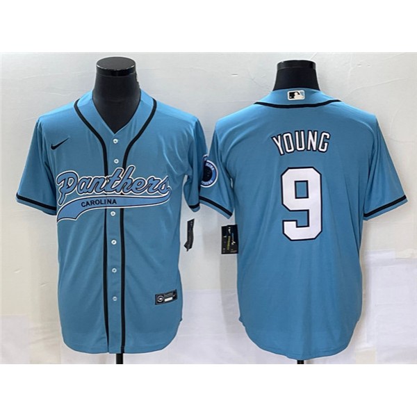 Carolina Panthers #9 Bryce Young Blue With Patch Cool Base Stitched Jersey