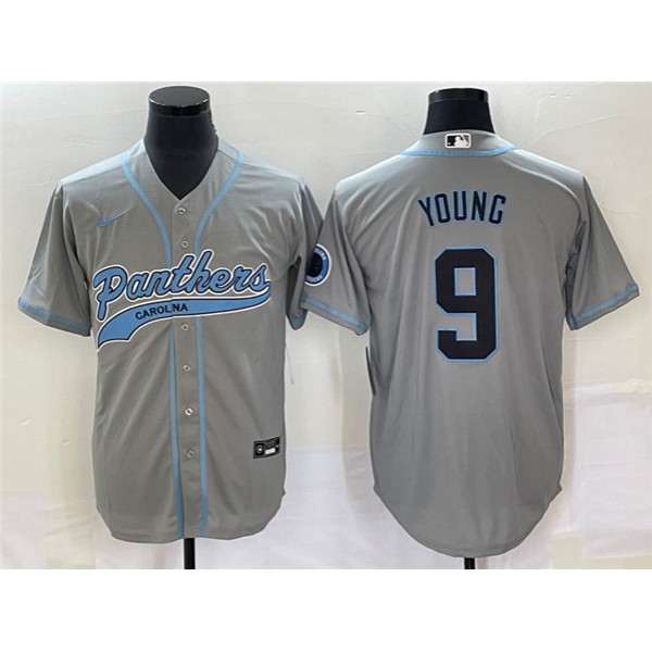 Carolina Panthers #9 Bryce Young Gray With Patch Cool Base Stitched Jersey