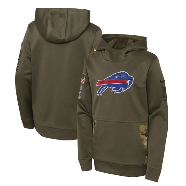 Youth Buffalo Bills 2022 Olive Salute To Service Therma Performance Pullover Hoodie