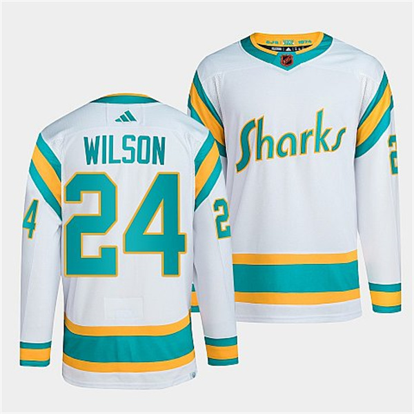 San Jose Sharks #24 Doug Wilson White 2022-23 Reverse Retro Stitched Jersey
