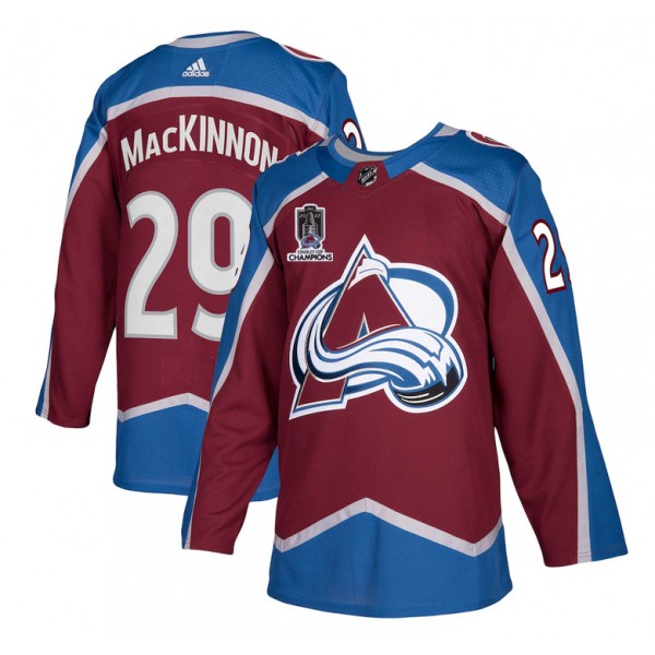 Colorado Avalanche #29 Nathan MacKinnon 2022 Burgundy Stanley Cup Champions Patch Stitched Jersey