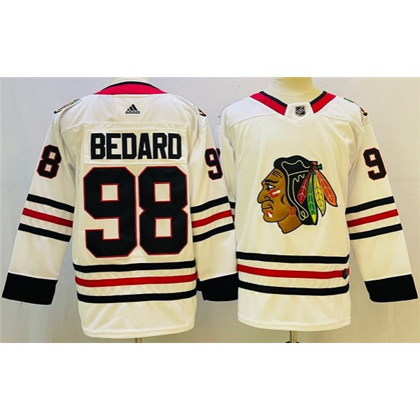 Chicago Blackhawks #98 Connor Bedard White Black Stitched Jersey