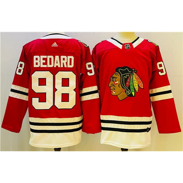 Chicago Blackhawks #98 Connor Bedard Red Black Stitched Jersey