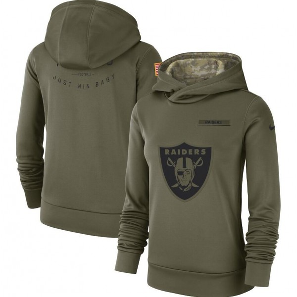 Women's Oakland Raiders Olive Salute To Service Team Logo Performance Pullover NFL Hoodie