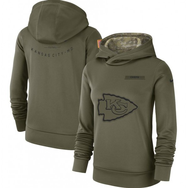 Women's Kansas City Chiefs Olive Salute To Service Team Logo Performance Pullover NFL Hoodie