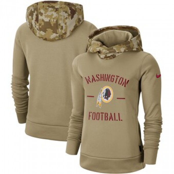 Women's Washington Redskins Khaki 2019 Salute To Service Therma Pullover Hoodie(Run Small)