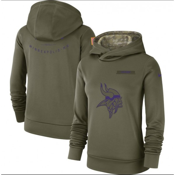 Women's Minnesota Vikings Olive Salute To Service Team Logo Performance Pullover NFL Hoodie