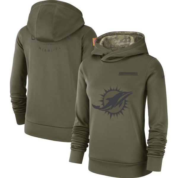 Women's Miami Dolphins Olive Salute To Service Team Logo Performance Pullover NFL Hoodie