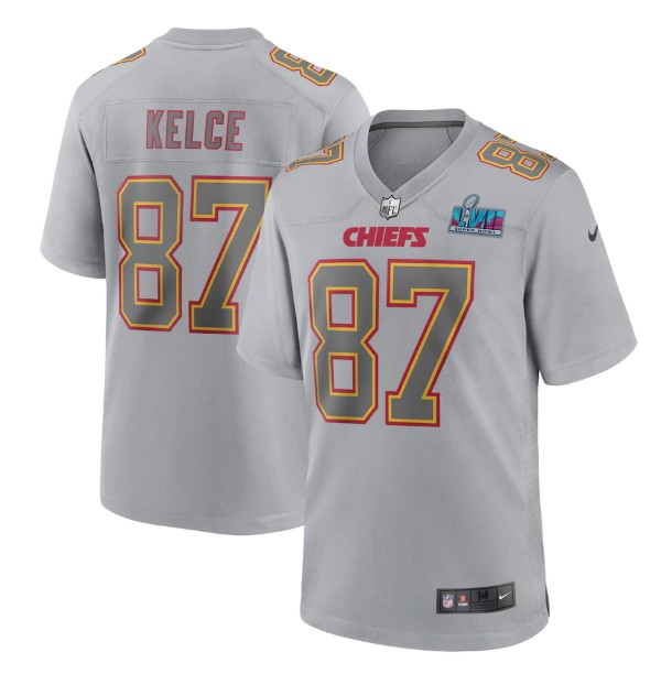 Kansas City Chiefs #87 Travis Kelce Gray Super Bowl LVII Patch Atmosphere Fashion Stitched Game Jersey