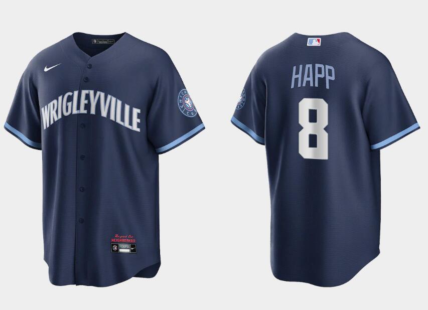Chicago Cubs #8 Ian Happ Navy City Connect Cool Base Stitched Jersey