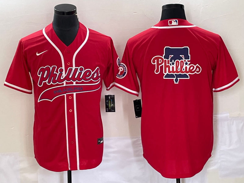 Philadelphia Phillies Red Team Big Logo Cool Base Stitched Jersey
