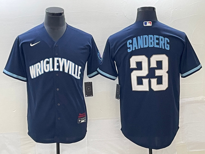 Chicago Cubs #23 Ryne Sandberg Navy City Connect Cool Base Stitched Jersey