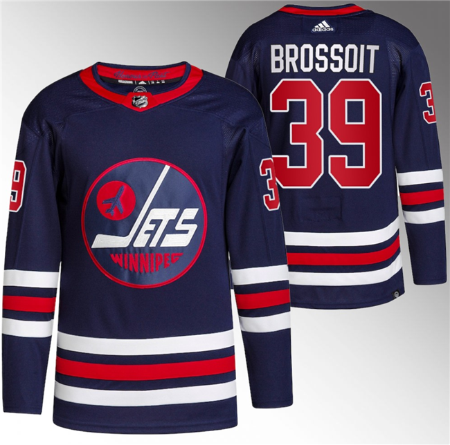 Winnipeg Jets #39 Laurent Brossoit 2021 22 Navy Stitched Jersey