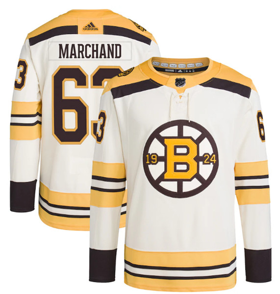 Boston Bruins #63 Brad Marchand Cream 100th Anniversary Stitched Jersey