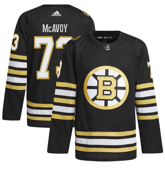 Boston Bruins #73 Charlie McAvoy Black 100th Anniversary Stitched Jersey