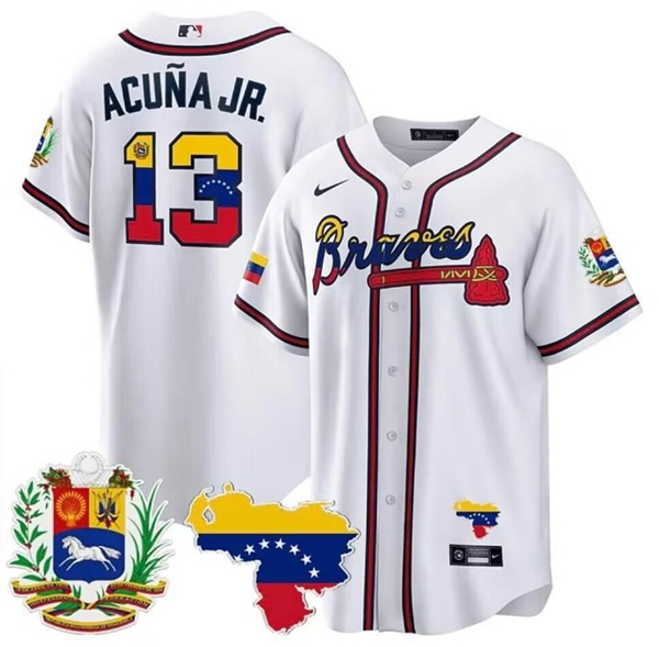 Atlanta Braves #13 Ronald Acu?a Jr. 2023 White With Patch Cool Base Stitched Jersey