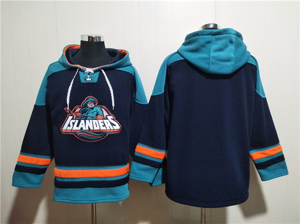 New York Islanders Blank Black Ageless Must-Have Lace-Up Pullover Hoodie
