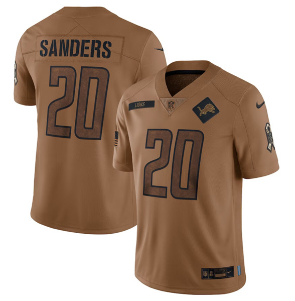 Detroit Lions #20 Barry Sanders 2023 Brown Salute To Service Limited Stitched Jersey