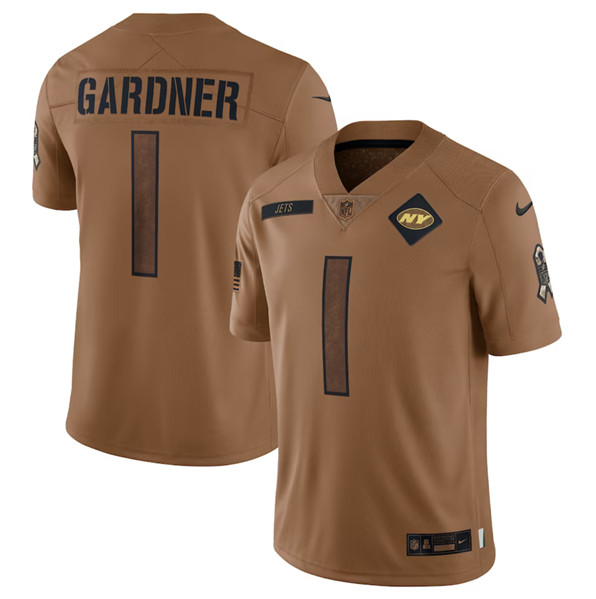 New York Jets #1 Sauce Gardner 2023 Brown Salute To Service Limited Stitched Jersey