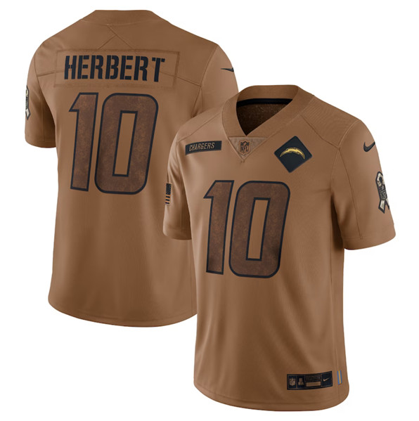 Los Angeles Chargers #10 Justin Herbert 2023 Brown Salute To Service Limited Stitched Jersey