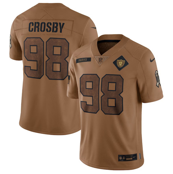 Las Vegas Raiders #98 Maxx Crosby 2023 Brown Salute To Service Limited Stitched Jersey