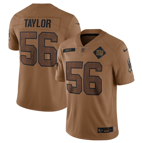 New York Giants #56 Lawrence Taylor 2023 Brown Salute To Service Limited Stitched Jersey