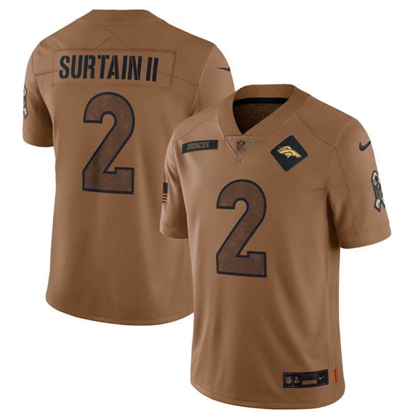 Denver Broncos #2 Patrick Surtain II 2023 Brown Salute To Service Limited Stitched Jersey