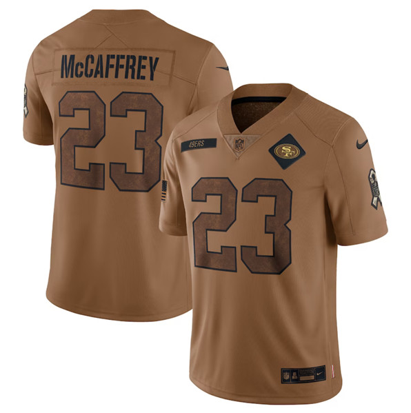 San Francisco 49ers #23 Christian McCaffrey 2023 Brown Salute To Service Limited Stitched Jersey
