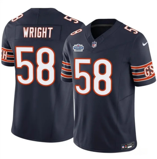 Chicago Bears #58 Darnell Wright Navy 2023 F.U.S.E. Prem1ere Patch Stitched Jersey