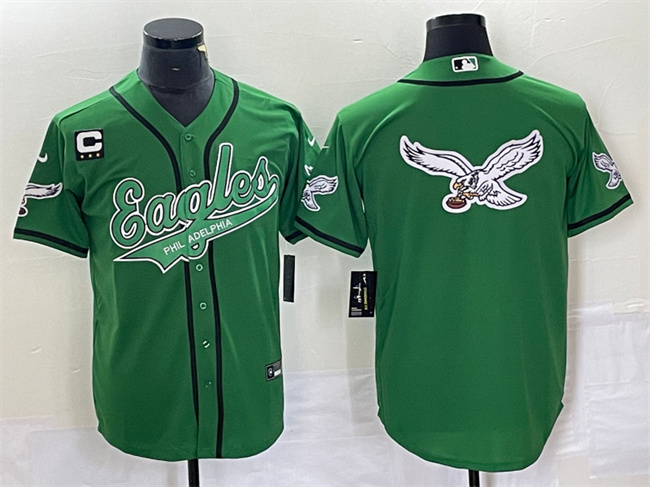 Philadelphia Eagles Green Team Big Logo With C Patch Cool Base Stitched Jersey